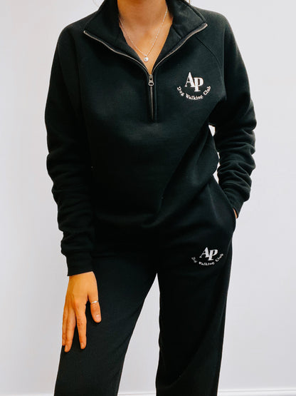 Embroidered Zip Neck Sweat - AP Dog Walking Club - Black