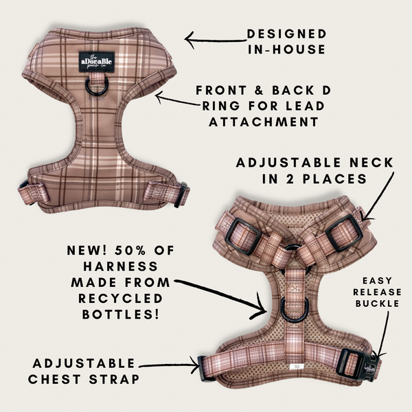 Adjustable Harness - LUXE Mocha Plaid