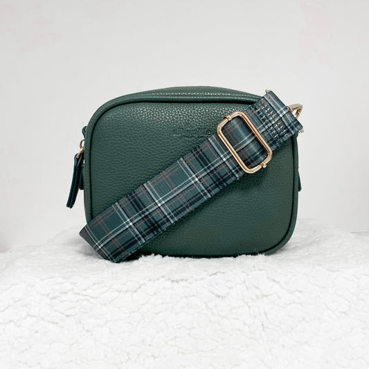 LUXE Vegan Leather Shoulder Bag - Hunter Green Plaid