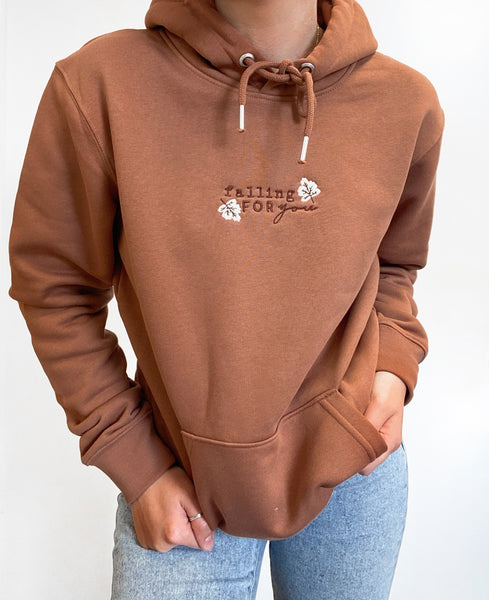 LIMITED EDITION Embroidered Organic Hoodie - Falling For You - Cinnamon