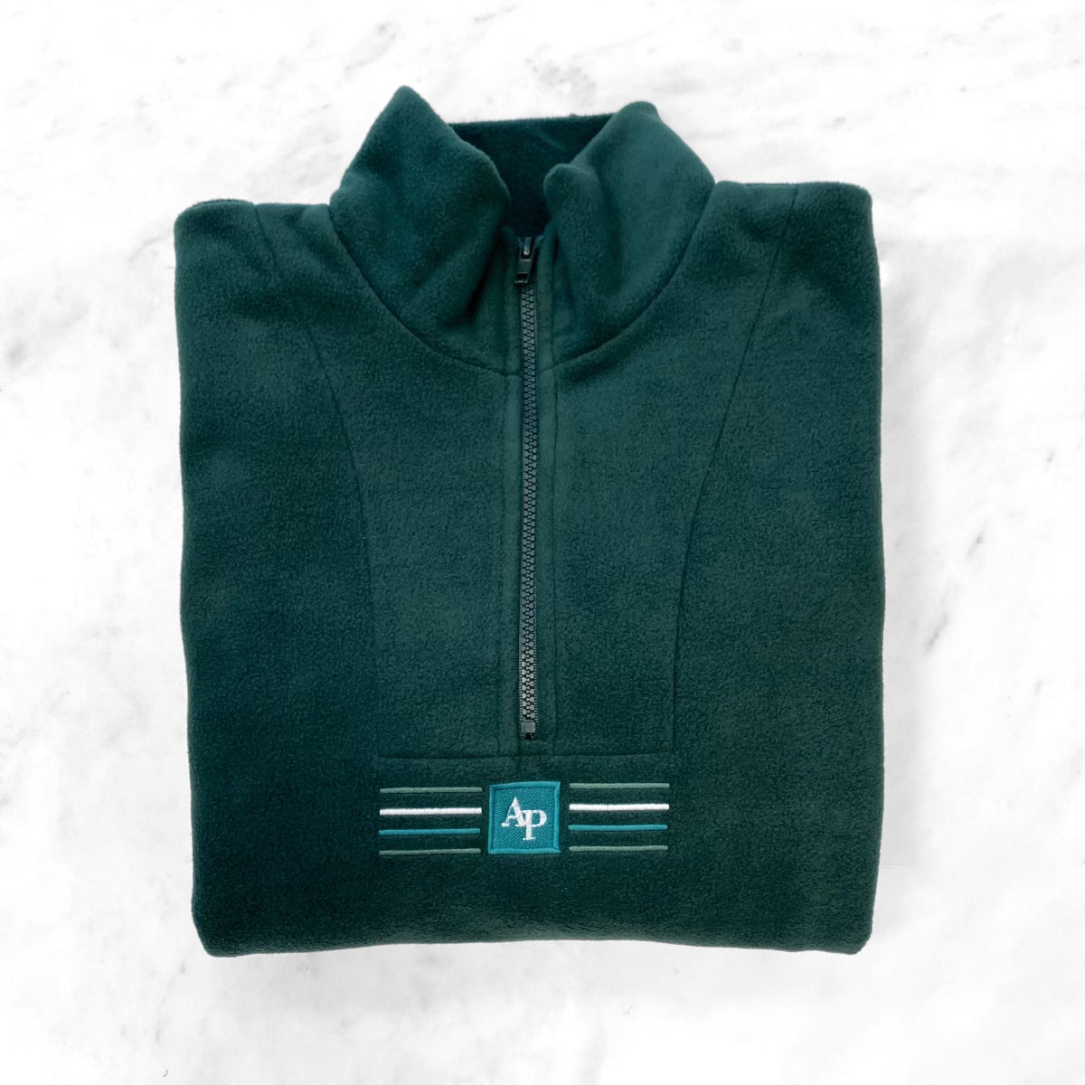 Embroidered Oversized Outdoor Zip Neck Fleece - Woodland Walks - Forest Green