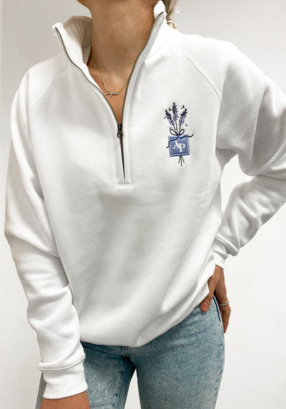 Embroidered Zip Neck Sweat - Lavender Haze