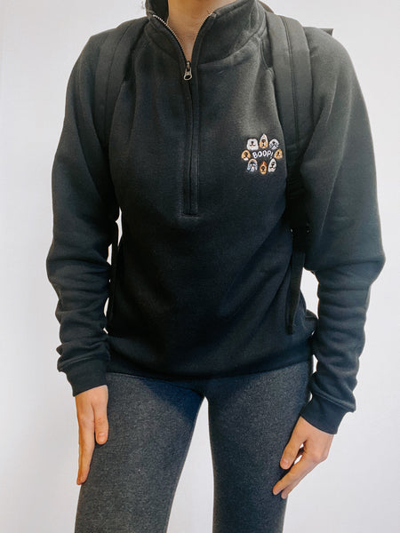 Embroidered Zip Neck Sweat - The aDoraBle Pooch Co x Boop My Nose - Black