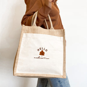 Embroidered Cotton Pocket Shopper Bag - Falling For You