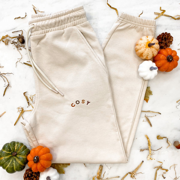 Embroidered Recycled Joggers - COSY - Light Stone