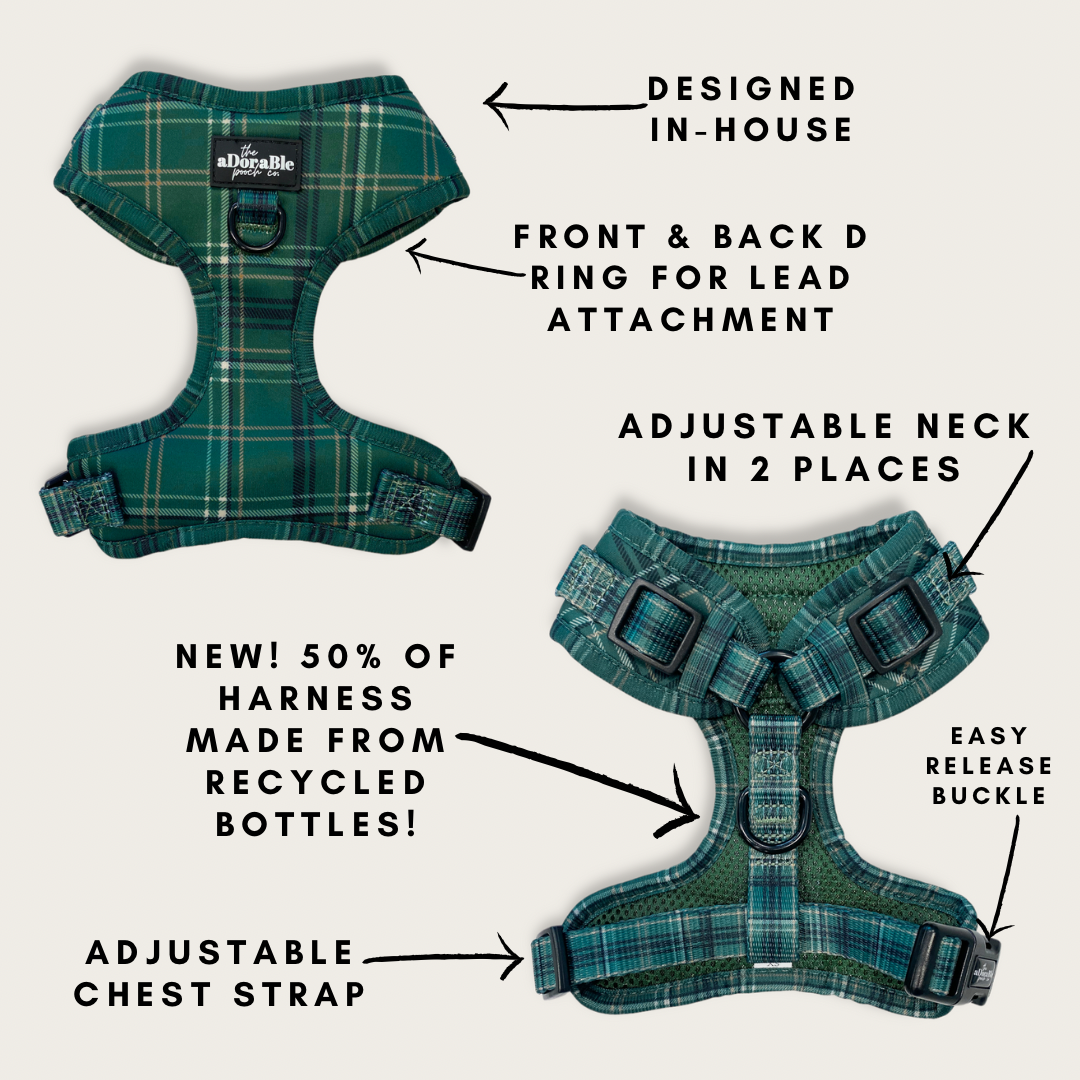 Adjustable Harness - LUXE Hunter Green Plaid