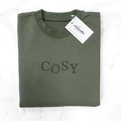 Embroidered Recycled Sweatshirt - LUXE COSY - Khaki