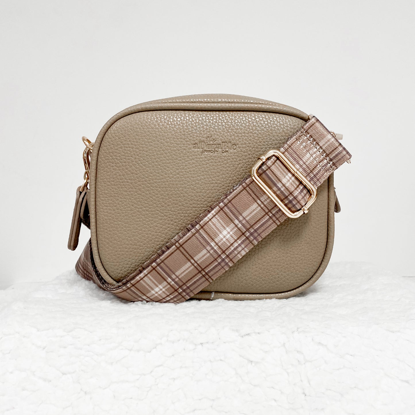 LUXE Vegan Leather Shoulder Bag - Mocha Plaid