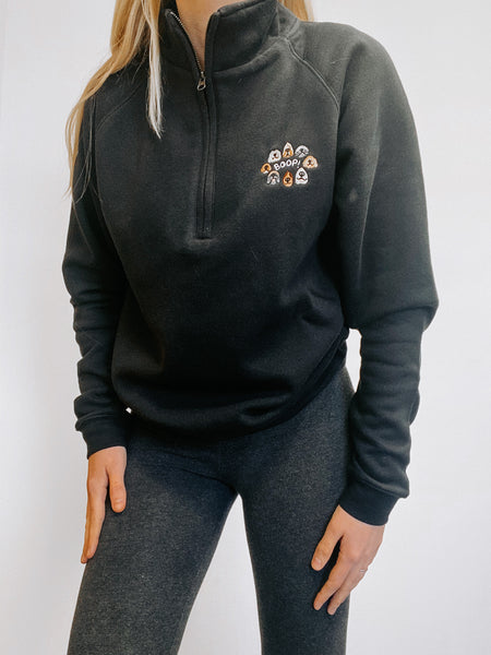 Embroidered Zip Neck Sweat - The aDoraBle Pooch Co x Boop My Nose - Black