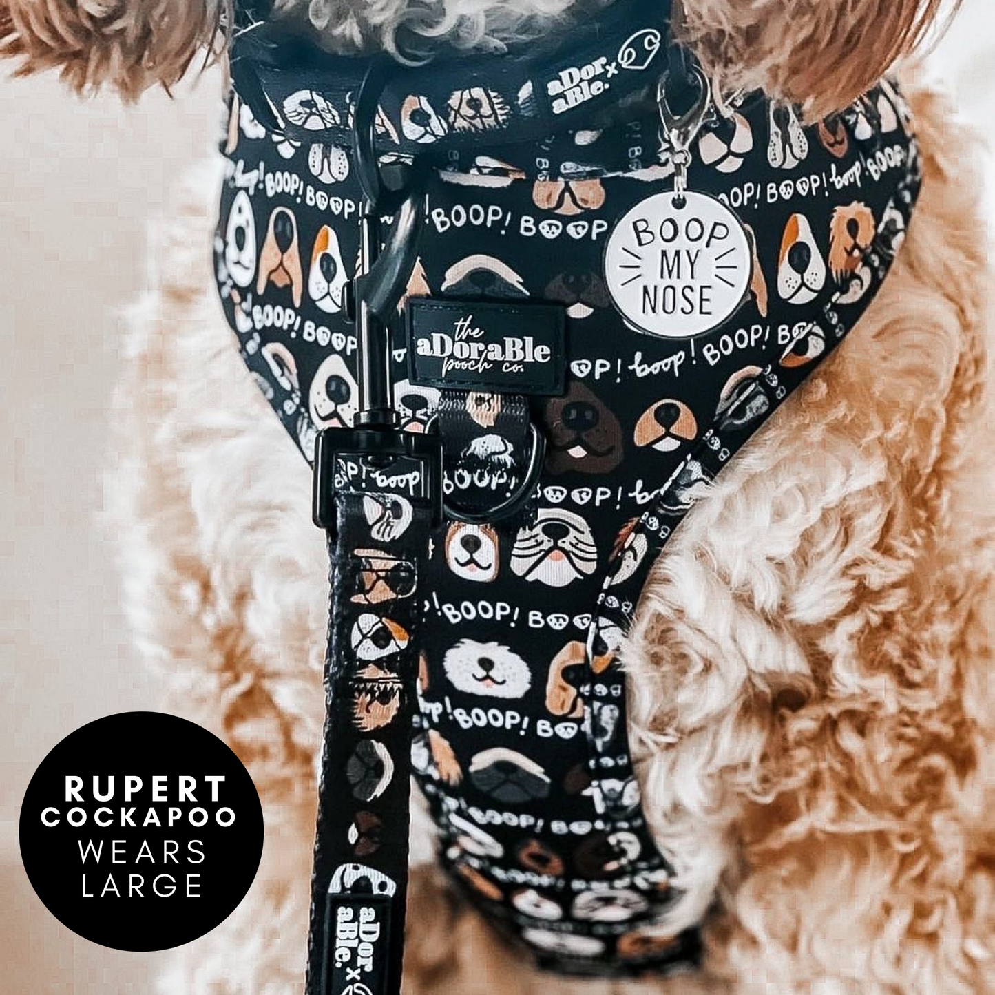 Adjustable Harness - The aDoraBle Pooch Co x Boop My Nose - Boop! - Black