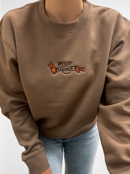 Embroidered Signature Sweatshirt - Hello Sausage - Mocha