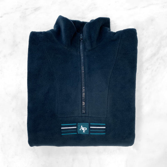 Embroidered Oversized Outdoor Zip Neck Fleece - Alpine Adventure - Navy