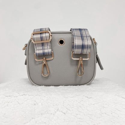 LUXE Vegan Leather Shoulder Bag - Dove Grey Plaid