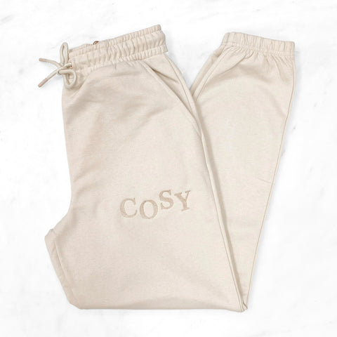 Embroidered Recycled Joggers - LUXE COSY - Light Stone