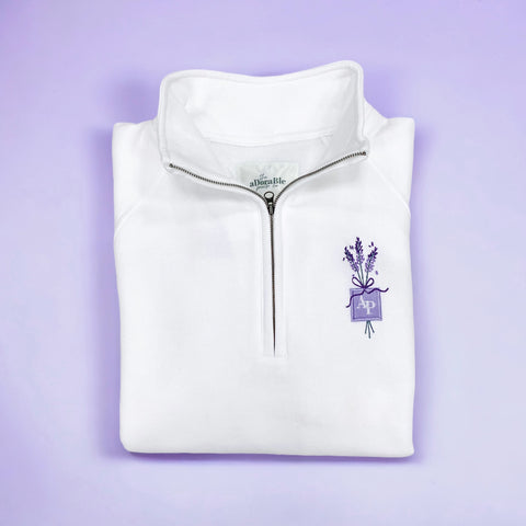 Embroidered Zip Neck Sweat - Lavender Haze