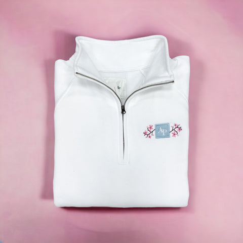 Embroidered Zip Neck Sweat - Cherry Blossom