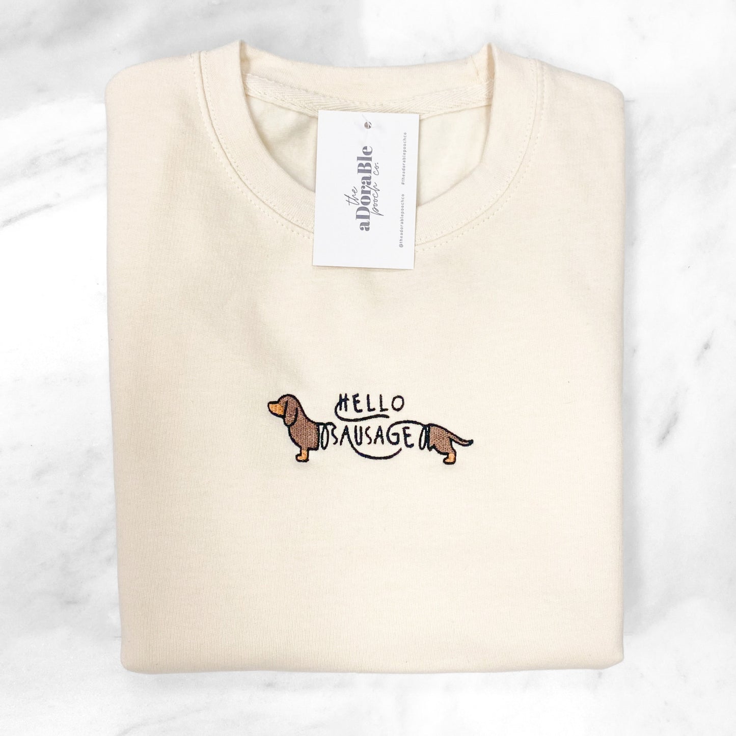 Embroidered Lightweight Sweatshirt - Hello Sausage - Vanilla