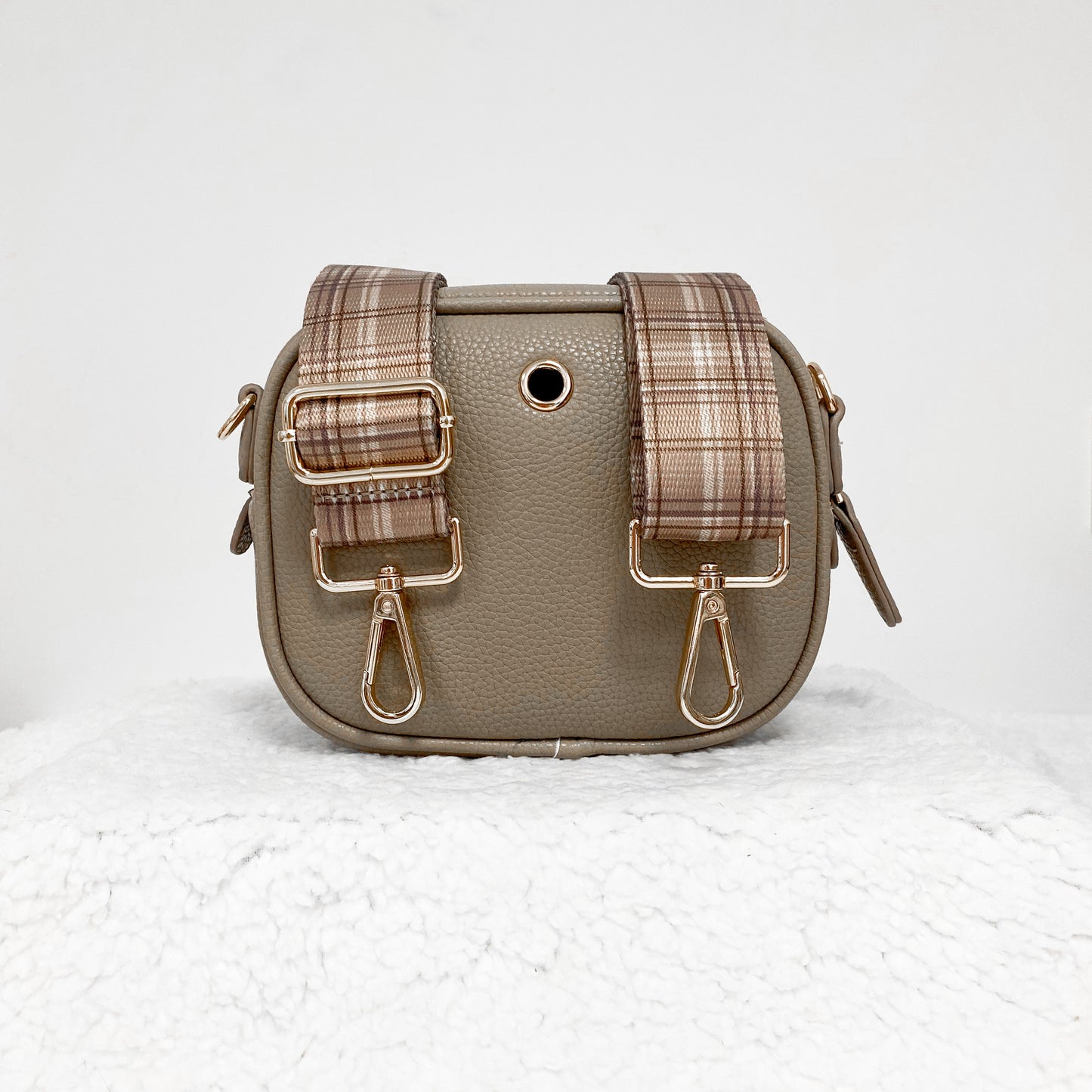 LUXE Vegan Leather Shoulder Bag - Mocha Plaid