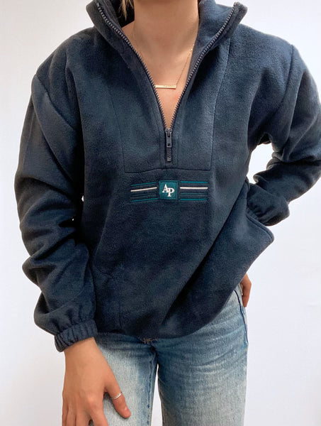 Embroidered Oversized Outdoor Zip Neck Fleece - Alpine Adventure - Navy