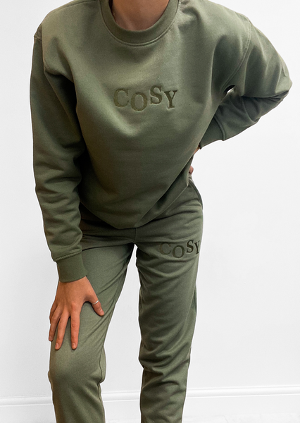 Embroidered Recycled Sweatshirt - LUXE COSY - Khaki