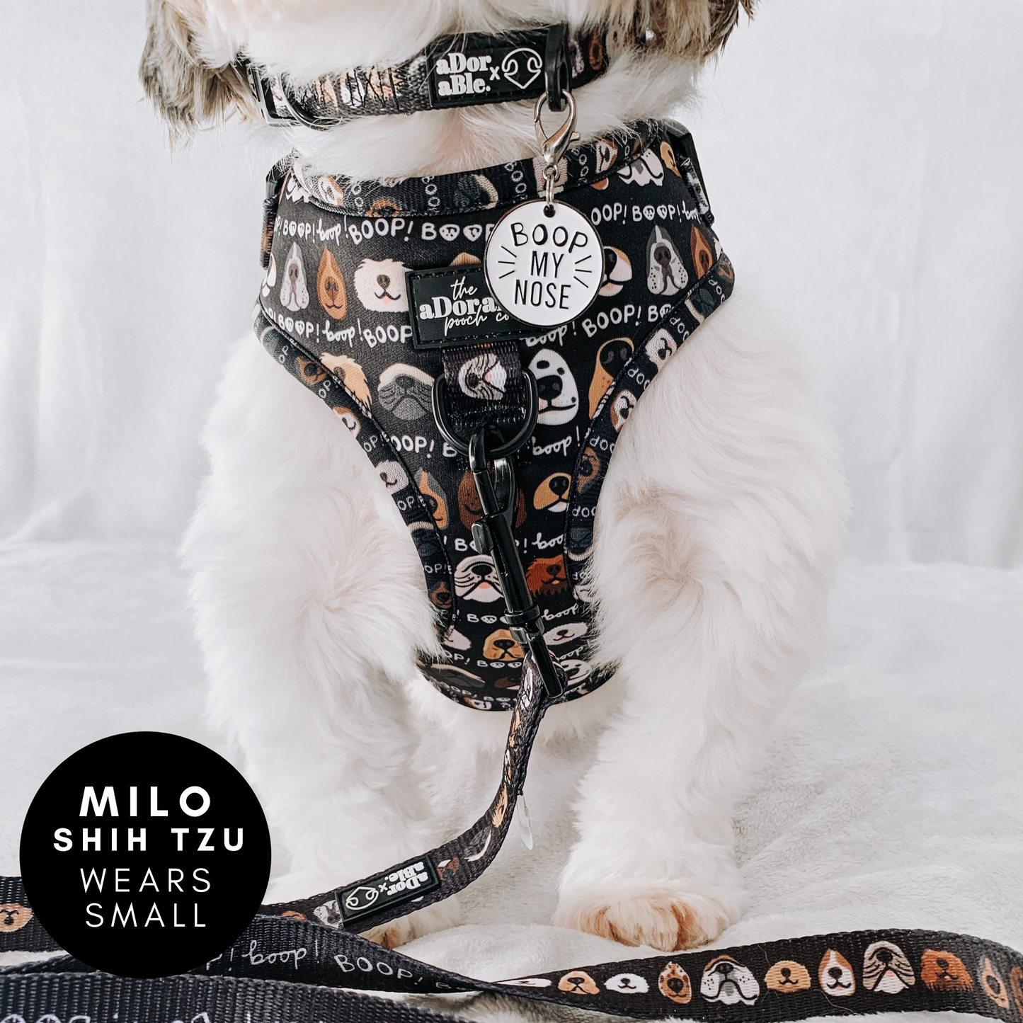 Adjustable Harness - The aDoraBle Pooch Co x Boop My Nose - Boop! - Black