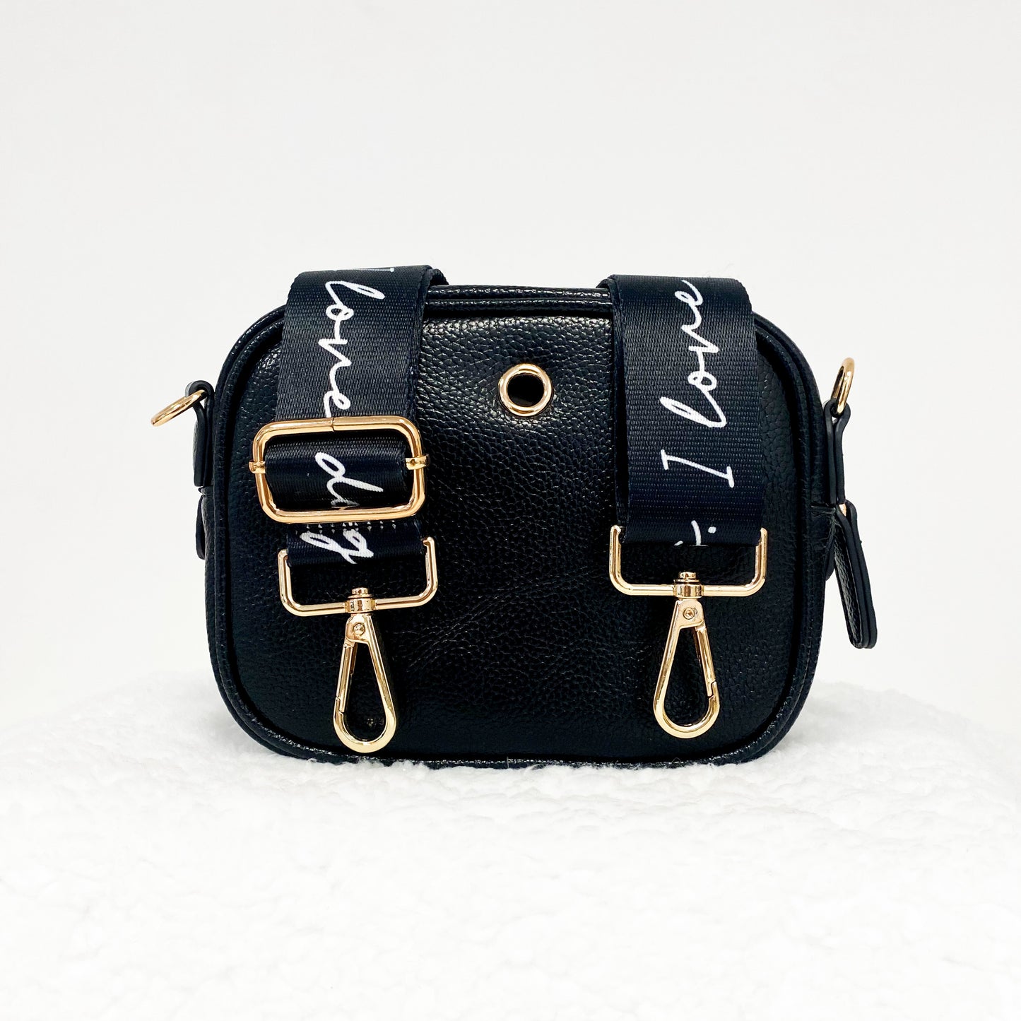 LUXE Vegan Leather Shoulder Bag - Black - 'I love dogs' - Clearance
