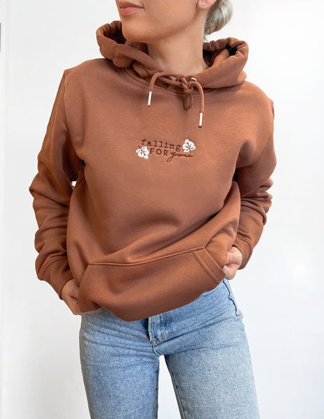 LIMITED EDITION Embroidered Organic Hoodie - Falling For You - Cinnamon
