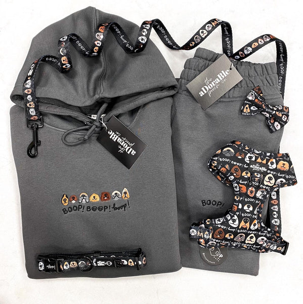 Embroidered Organic Hoodie - The aDoraBle Pooch Co x Boop My Nose - Boop! - Dark Grey