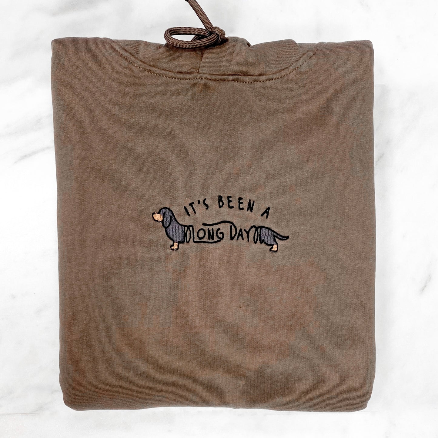 Embroidered Organic Hoodie - 'It's been a long day' - Mocha