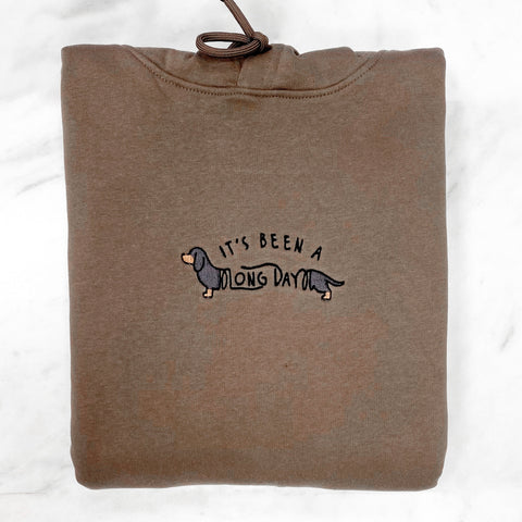 Embroidered Organic Hoodie - 'It's been a long day' - Mocha