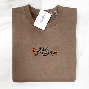Embroidered Signature Sweatshirt - Hello Sausage - Mocha