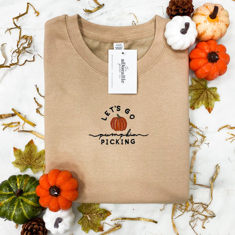 Embroidered Lightweight Sweatshirt - Pumpkin Patch - Caramel Latte