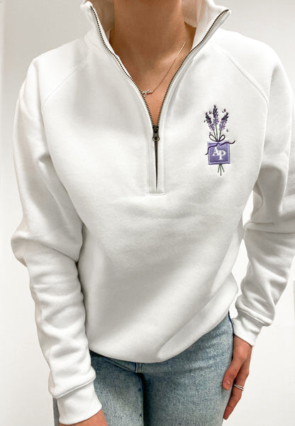 Embroidered Zip Neck Sweat - Lavender Haze