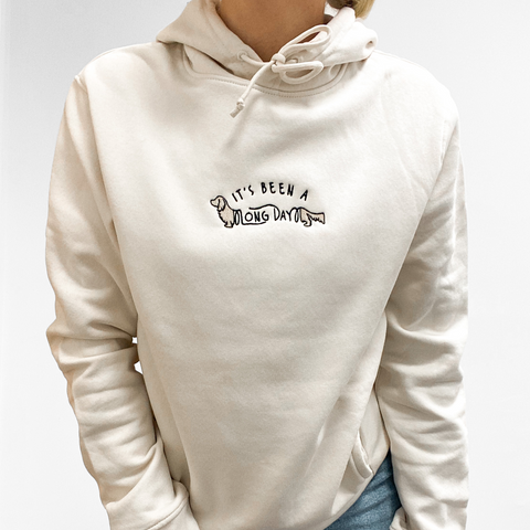 Embroidered Organic Hoodie - 'It's been a long day' - Ecru