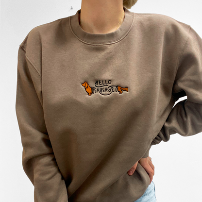 Embroidered Signature Sweatshirt - Hello Sausage - Mocha