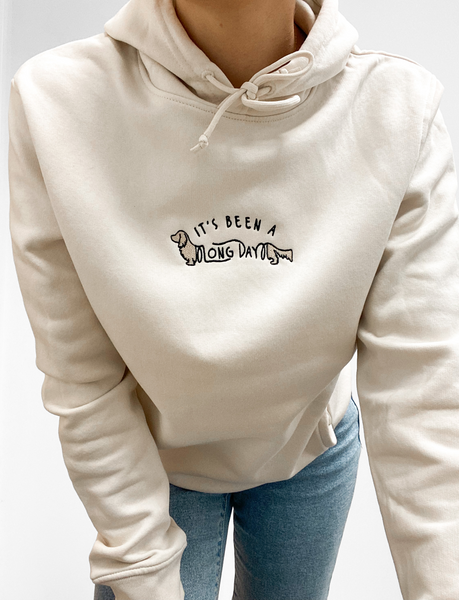 Embroidered Organic Hoodie - 'It's been a long day' - Ecru