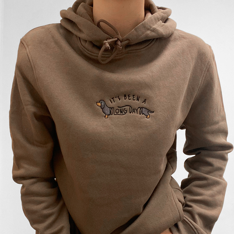 Embroidered Organic Hoodie - 'It's been a long day' - Mocha